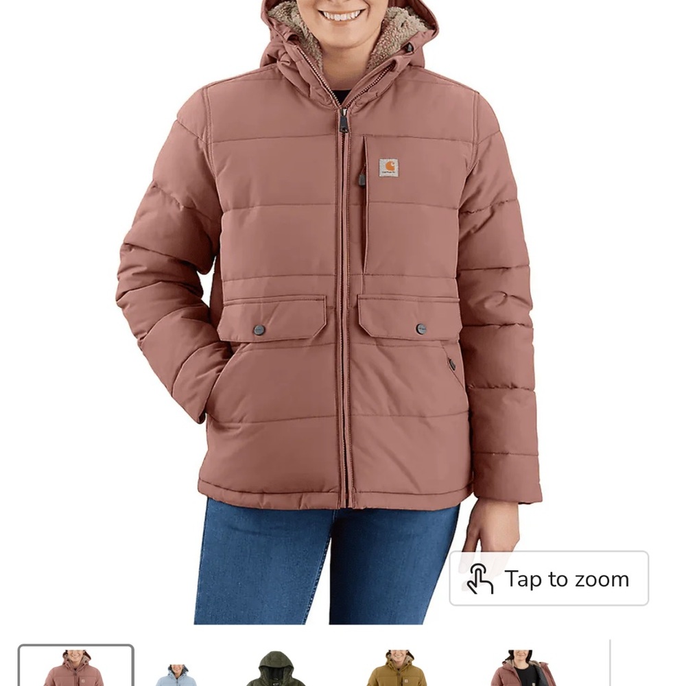 Carhartt Women's 2X Montana Relaxed Fit Insulated Jacket blush pink sherpa-lined